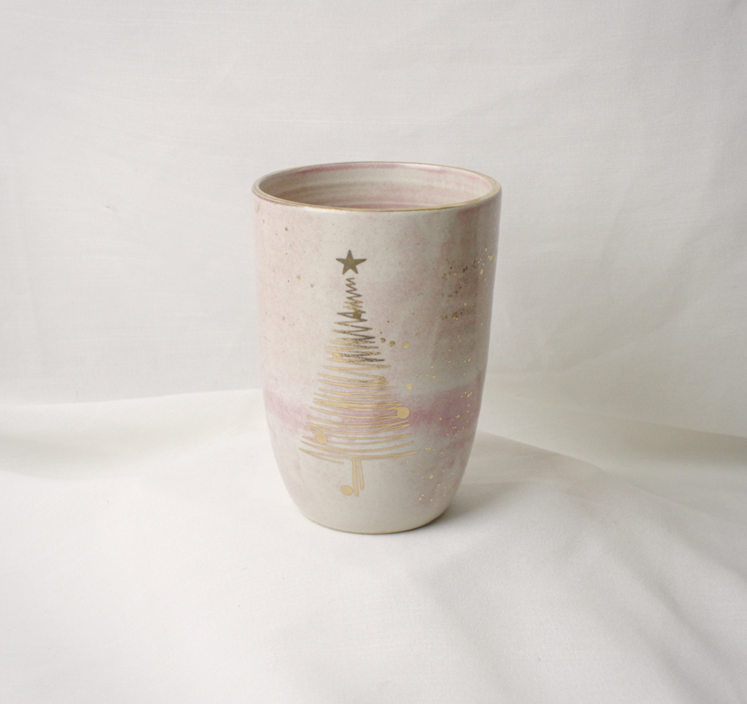 Becher rosa mit goldenem Bäumchen (1Stück)